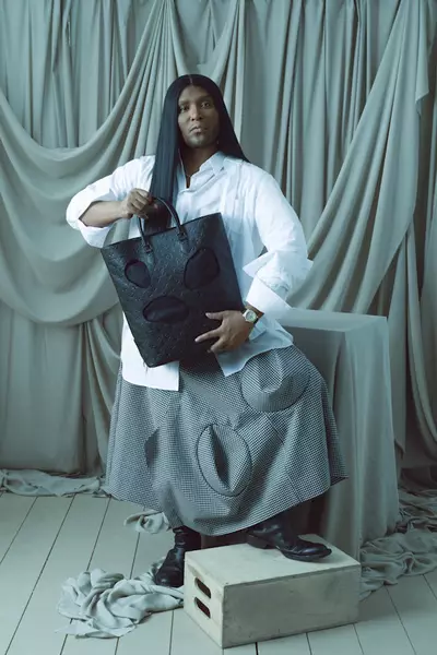 Comme des Gar&ccedil;ons x Louis Vuitton Black Monogram Empreinte Bag with Holes MM, , large